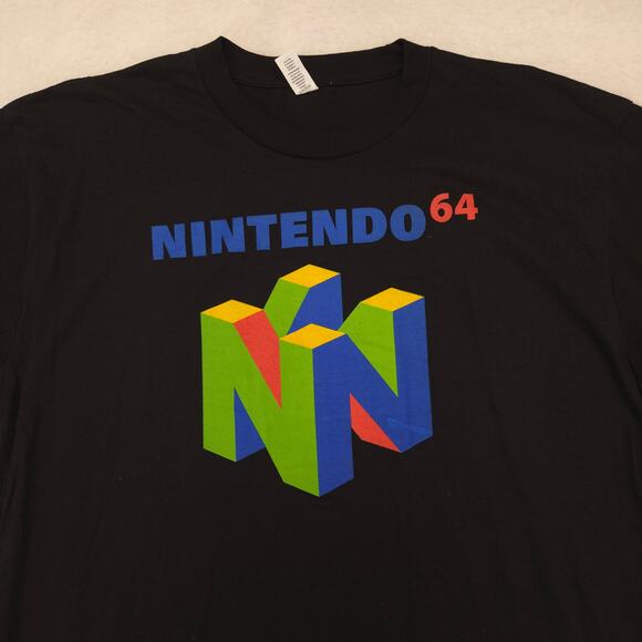 Nintendo 64 Crew Neck Graphic Short Sleeve T Shirt Adult Mens Size XLT Black - Picture 1 of 9